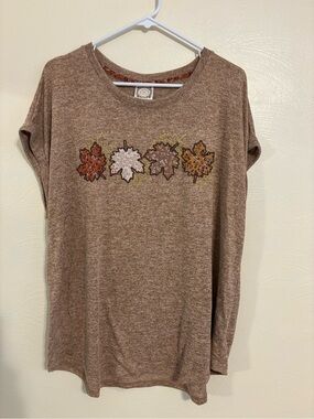 Tru Self 2X Fall Leaves Tunic Top Brown Autumn Cottagecore
